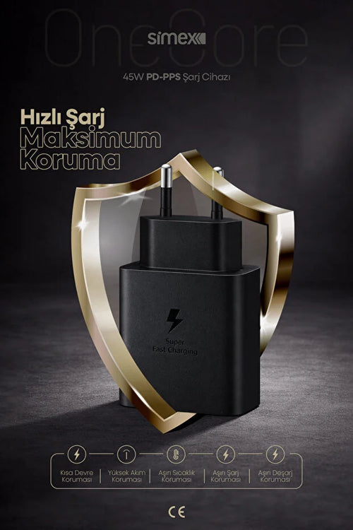 Samsung S22-S23-S24-S25-S26 Ultra Serileri Uyumlu - 45W USB-C Süper Hızlı Şarj Adaptörü