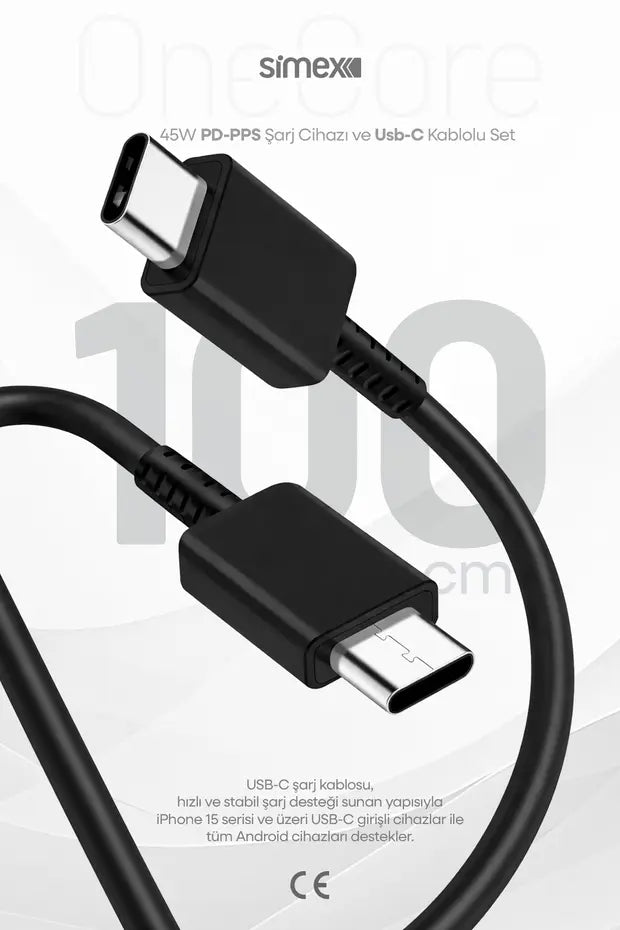 Samsung S22-S23-S24-S25-S26 Uyumlu 45W USB-C Şarj Seti Aleti Cihazı Adaptörü 5A Kablo